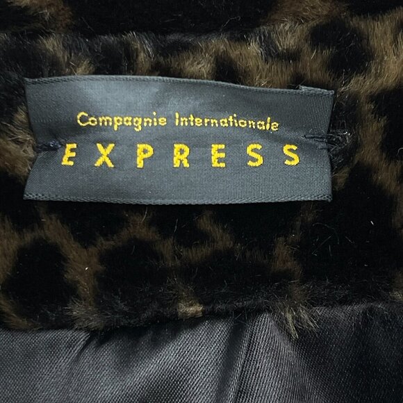 Vintage 90s Express Faux Fur Animal Print Coat Jacket Luxe USA Made - Picture 9 of 13